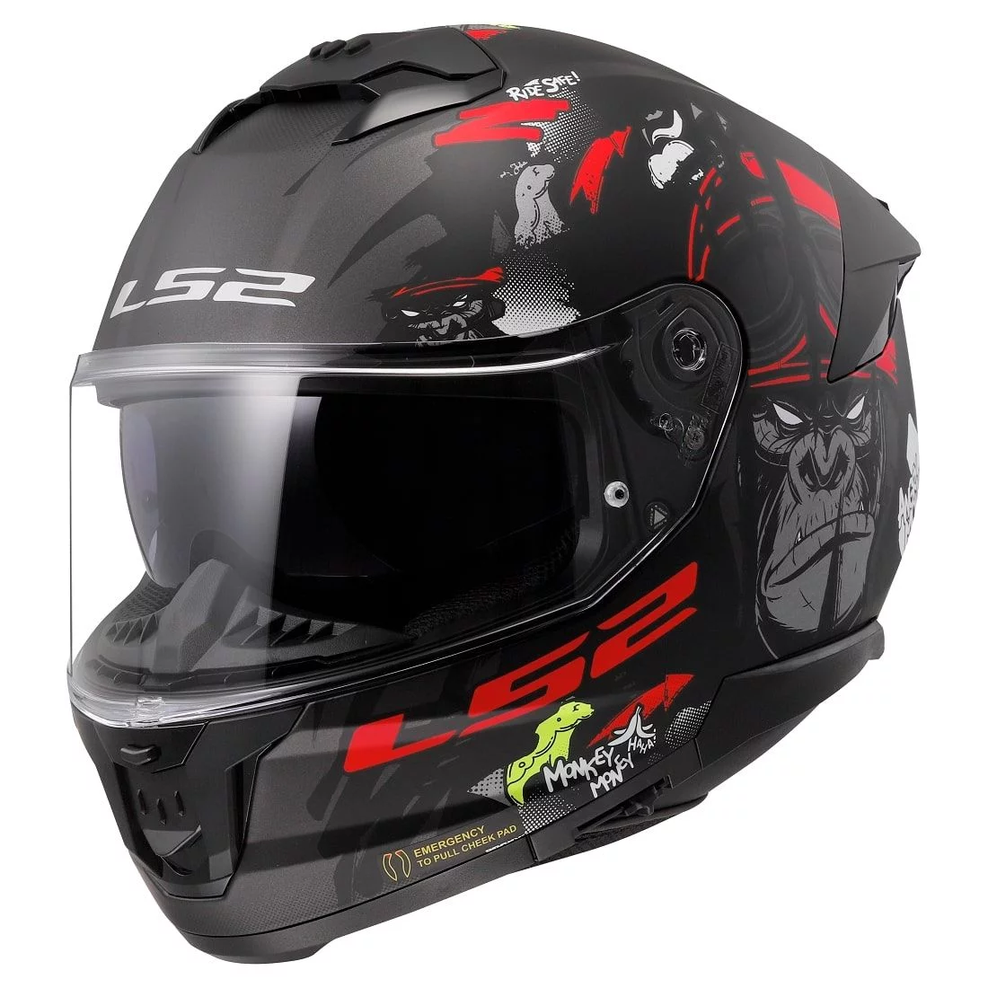 LS2 FF808 STREAM 2 ANGRY MONKEY MATT BLACK RED