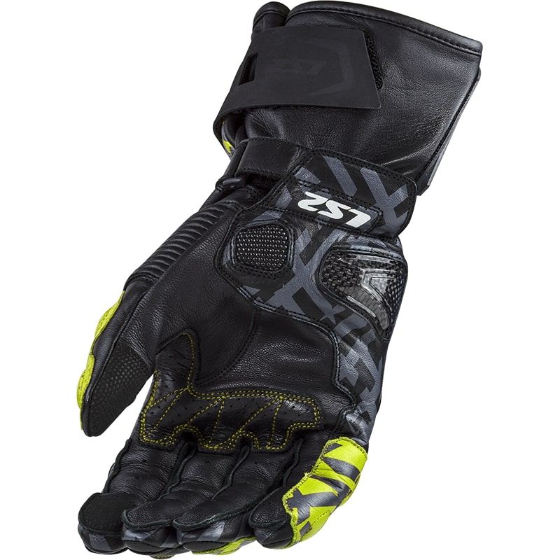 LS2 FENG RACING GLOVES BLACK HI-VIS YELLOW