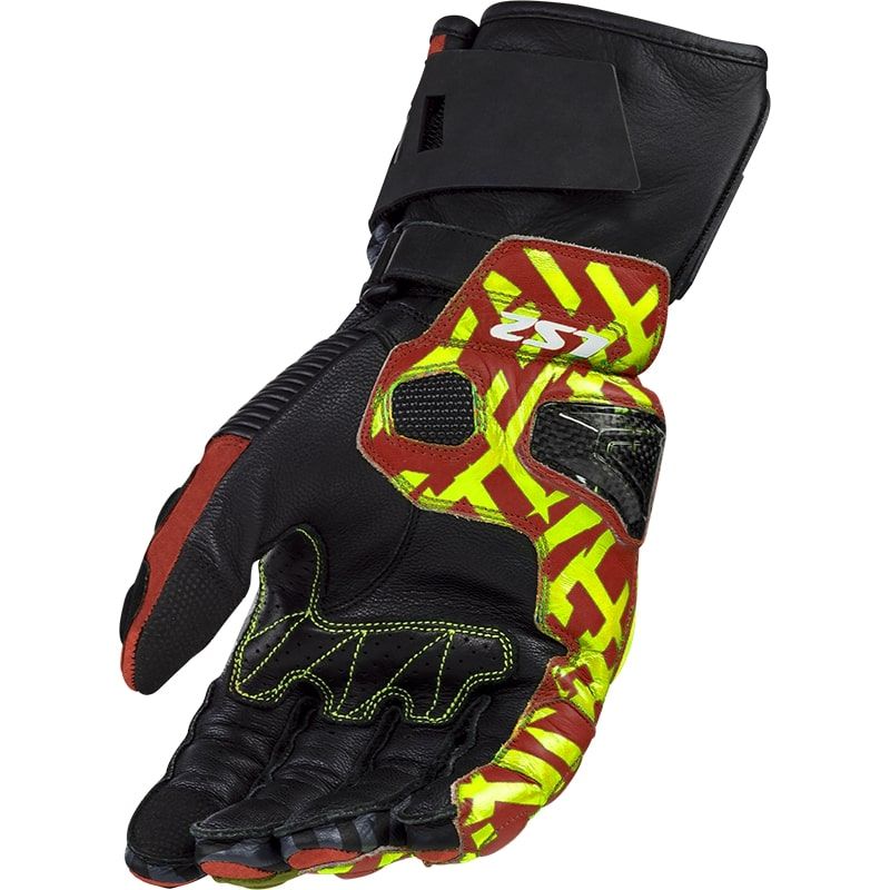 LS2 FENG RACING GLOVES RED HI-VIS YELLOW